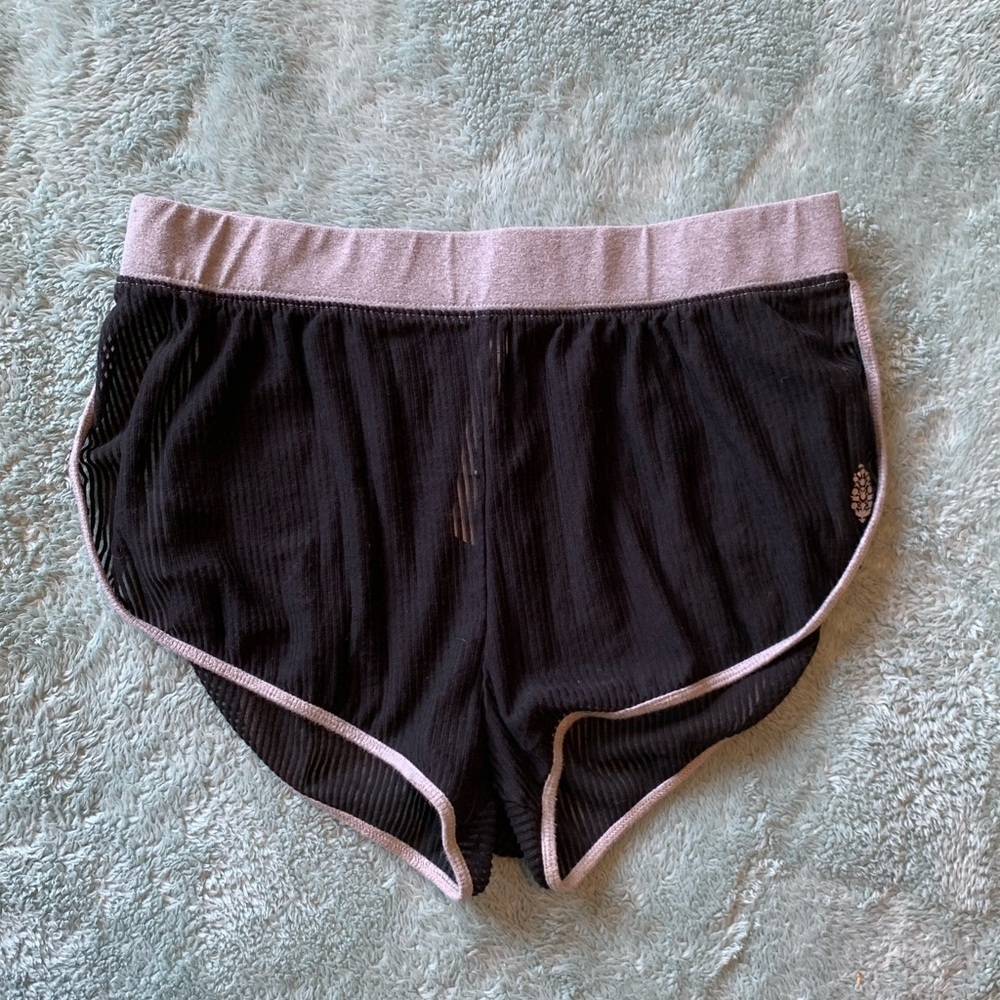 FP Movement Black Mesh Sheer High Waist Banded Waist Open Side Shortie Shorts XS - Picture 2 of 8